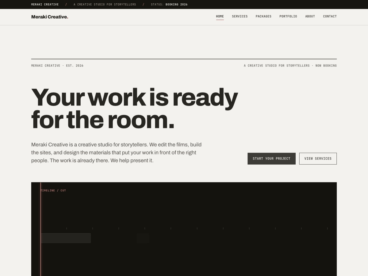 Meraki Creative website homepage